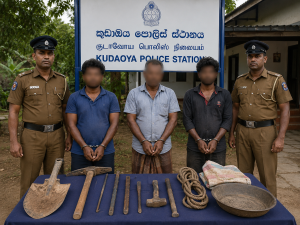 පුරාවස්තු ලබා ගැනීමේ අරමුණින් කැණීම් කළ සැකකරුවන් තිදෙනෙකු අත්අඩංගුවට – කුඩාඔය පොලිස් ස්ථානය