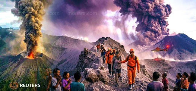 ඉන්දුනීසියාවේ Dukono ගිනිකන්දේ කඳු නගින්නන් පිරිසක් කොටුවෙයි ඉන්දුනීසියාවේ Dukono ගිනිකන්දේ කඳු නගින්නන් පිරිසක් කොටුවෙයි